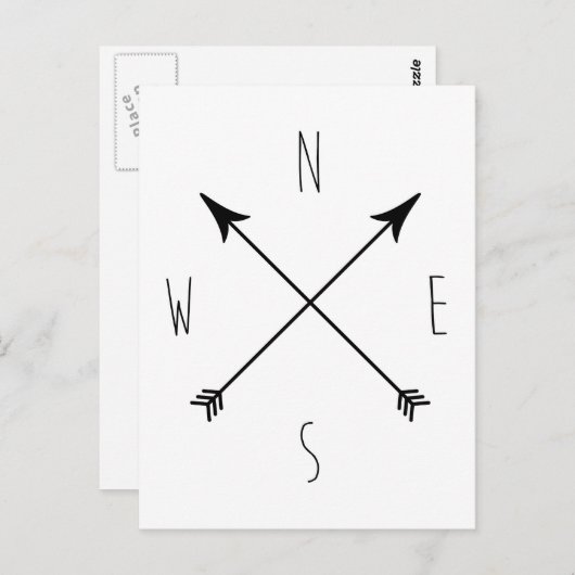 Carte Postale Compas noir et blanc minimal (Devant / Derrière)