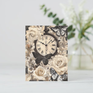 Carte Postale Compas vintage et papillon - Papier rustique (4)