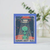Carte Postale Complot extraterrestre drôle d'OVNI dans l'espace (Debout devant)