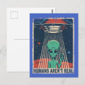 Carte Postale Complot extraterrestre drôle d'OVNI dans l'espace (Devant / Derrière)