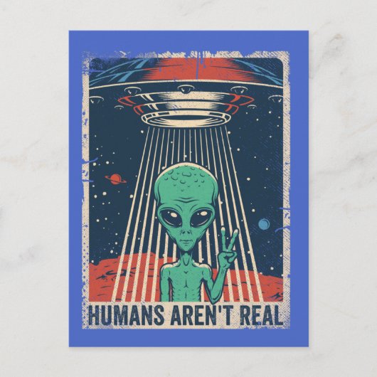 Carte Postale Complot extraterrestre drôle d'OVNI dans l'espace (Devant)