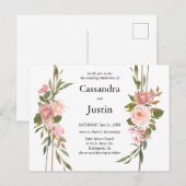 Carte Postale Composition Florale Rose Classique Mariage (Devant / Derrière)