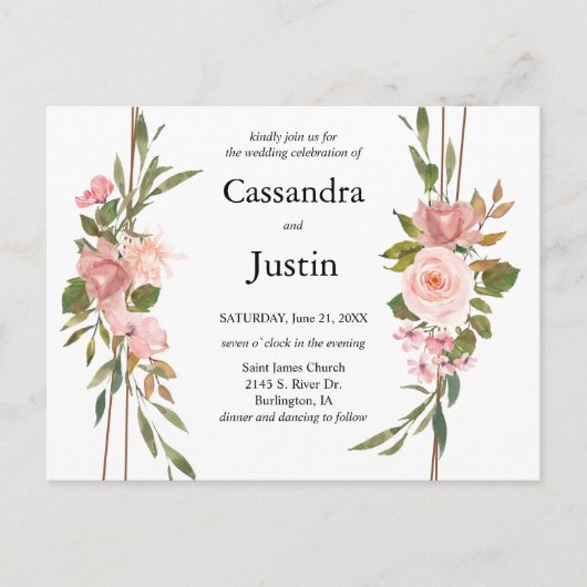 Carte Postale Composition Florale Rose Classique Mariage (Devant)