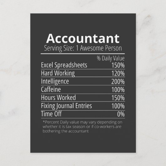 Carte Postale Comptable Nutrition Fact, Nutrition Fact (Devant)