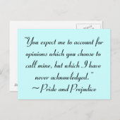 Carte Postale Compte rendu des opinions Jane Austen Citation (Devant / Derrière)