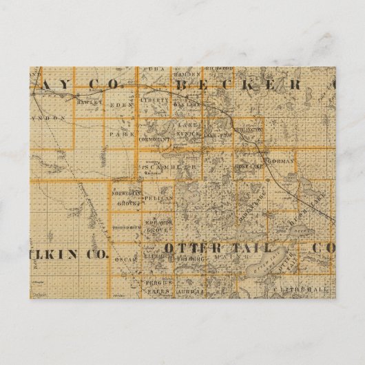 Carte Postale Comtés d'Argile, Wilkin, Becker, Minnesota (Devant)