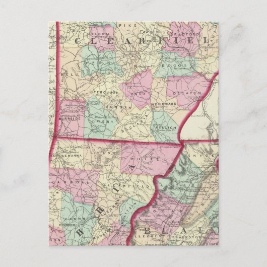 Carte Postale Comtés de Clearfield, Cambria, Blair (Devant)