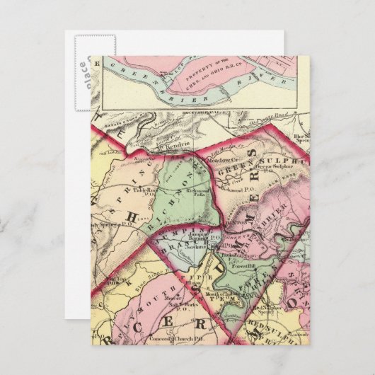 Carte Postale Comtés de Raleigh, Mercer, Summers, Monroe (Devant / Derrière)