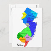 Carte Postale Comtés du New Jersey en couleur (Devant / Derrière)
