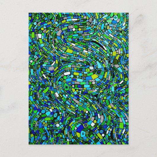 Carte Postale Conception Abstraite Vagues Formes Bleu Vert (Devant)