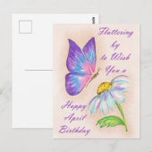 Carte Postale Conception Anniversaire d'Avril Fleur et Papillon (Devant / Derrière)