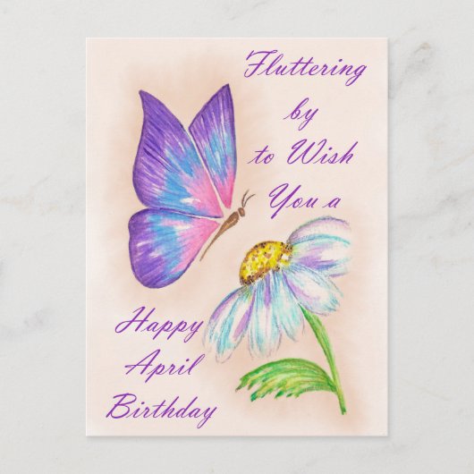 Carte Postale Conception Anniversaire d'Avril Fleur et Papillon (Devant)