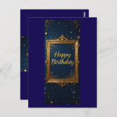 Carte Postale Conception avec un cadre doré sur fond bleu marine (Devant / Derrière)