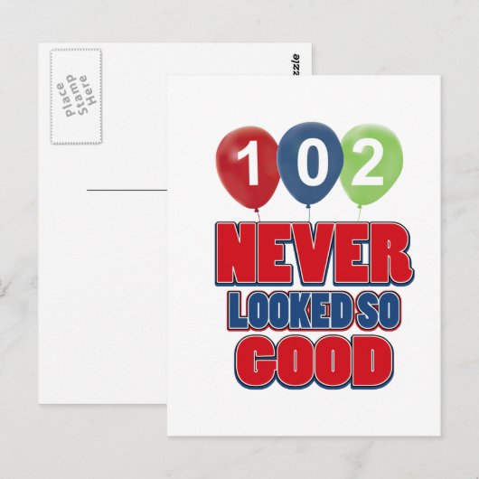 Carte Postale Conception d'anniversaire 102 ans (Devant / Derrière)