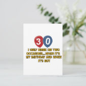 Carte Postale Conception d'anniversaire de 30 ans (Debout devant)