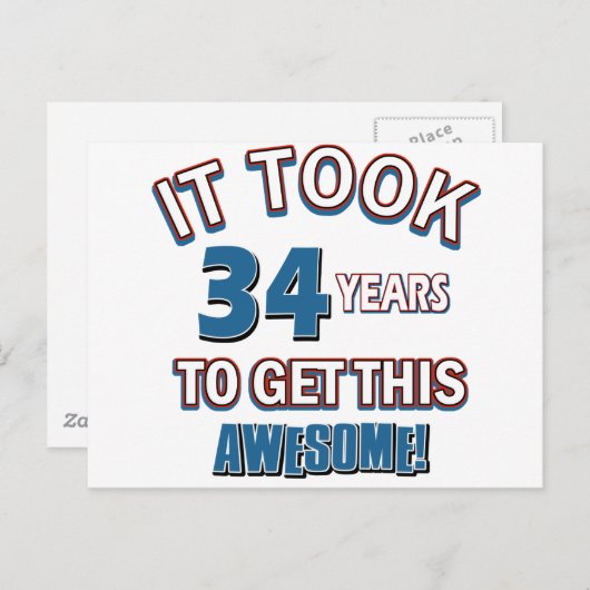 Carte Postale Conception d'anniversaire de 34 ans (Devant / Derrière)