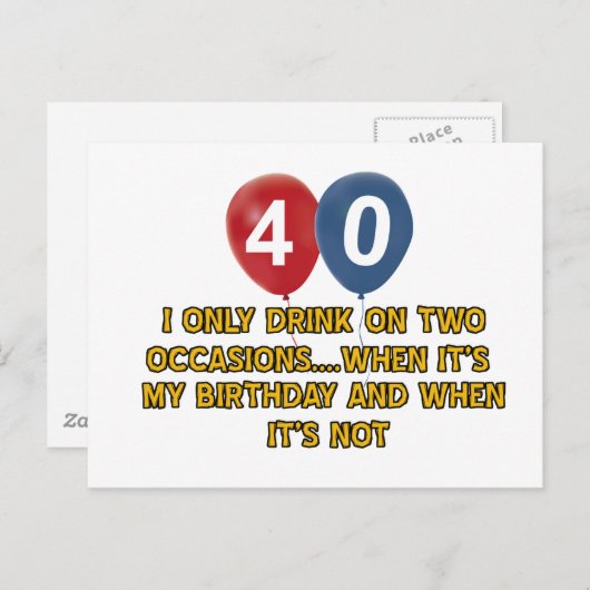 Carte Postale Conception d'anniversaire de 40 ans (Devant / Derrière)