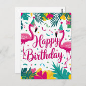 Carte Postale Conception d'anniversaire de flamant rose pour s'a (Devant / Derrière)