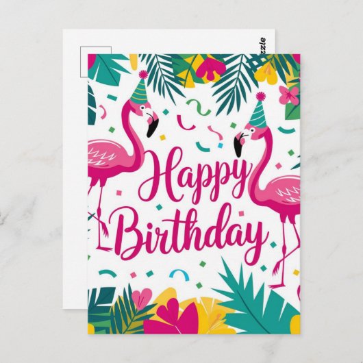 Carte Postale Conception d'anniversaire de flamant rose pour s'a (Devant / Derrière)