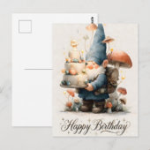 Carte Postale Conception d'anniversaire de gnome à l'aquarelle a (Devant / Derrière)