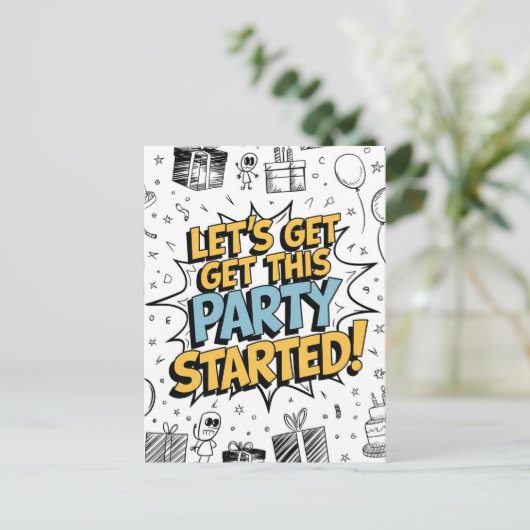 Carte Postale Conception d'anniversaire d'explosion d'art doodle (Debout devant)