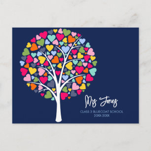 Carte Postale Conception d'arbre au cœur coloré pour l'enseignan