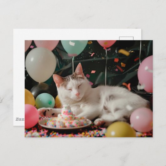 Carte Postale Conception de célébration d'anniversaire de chat a (Devant / Derrière)