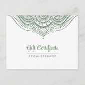 Carte Postale Conception de certificat-cadeau de mandala vert sa (Devant)