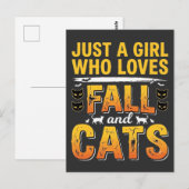 Carte Postale Conception de chats fille d'automne Halloween_1 (Devant / Derrière)