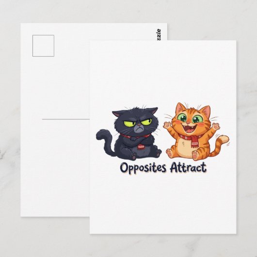 Carte Postale Conception de chats mignons attirés par les opposé (Devant / Derrière)
