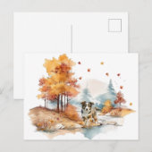 Carte Postale Conception de chien à l'aquarelle Australian Sheph (Devant / Derrière)