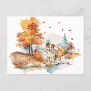 Carte Postale Conception de chien d'automne à l'aquarelle - Akit