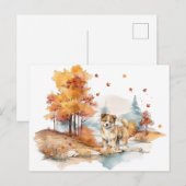 Carte Postale Conception de chien d'automne à l'aquarelle - Akit (Devant / Derrière)