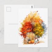 Carte Postale Conception de chien d'automne à l'aquarelle - Beag (Devant / Derrière)