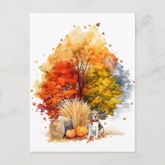 Carte Postale Conception de chien d'automne à l'aquarelle - Beag (Devant)