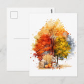 Carte Postale Conception de chien d'automne à l'aquarelle - Corg (Devant / Derrière)