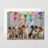 Carte Postale Conception de fête d'anniversaire de chiots mignon (Devant / Derrière)
