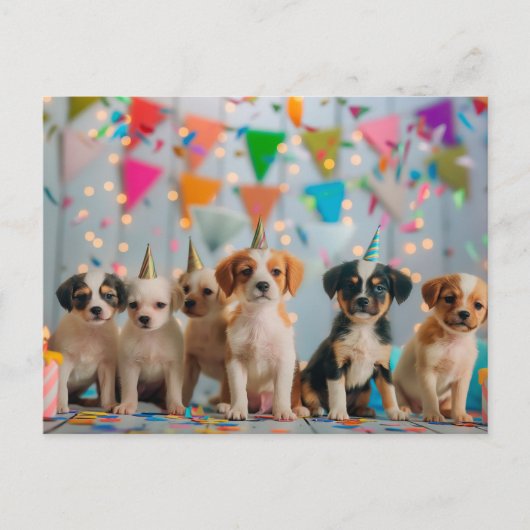 Carte Postale Conception de fête d'anniversaire de chiots mignon (Devant)