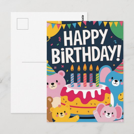 Carte Postale Conception de fête d'anniversaire pour enfants ave (Devant / Derrière)