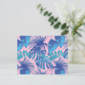 Carte Postale Conception de feuilles tropicales roses et bleues (Debout devant)