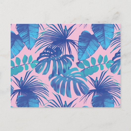 Carte Postale Conception de feuilles tropicales roses et bleues (Devant)