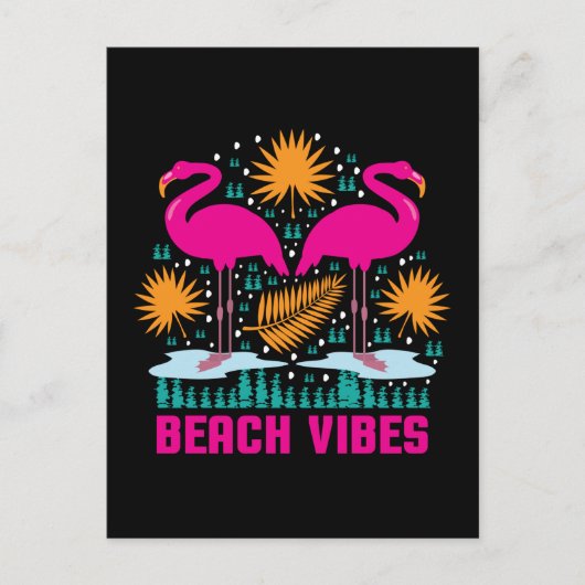 Carte Postale Conception de flamants roses de vibes de plage (Devant)