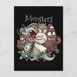 Carte Postale Conception de groupe de monstres de dessin animé d