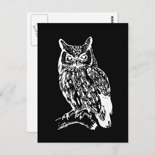 Carte Postale Conception de hibou noir et blanc (Devant / Derrière)