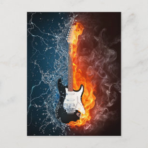 Carte Postale Conception de la guitare cool d'eau et d'incendie