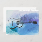 Carte Postale Conception de l'aquarelle de la guitare Skyline de (Devant / Derrière)