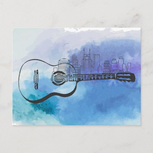Carte Postale Conception de l'aquarelle de la guitare Skyline de (Devant)