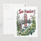 Carte Postale Conception de l'aquarelle du pont du Golden Gate d (Devant / Derrière)