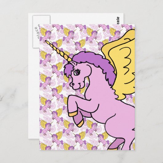 Carte Postale Conception de licorne rose et violette (Devant / Derrière)