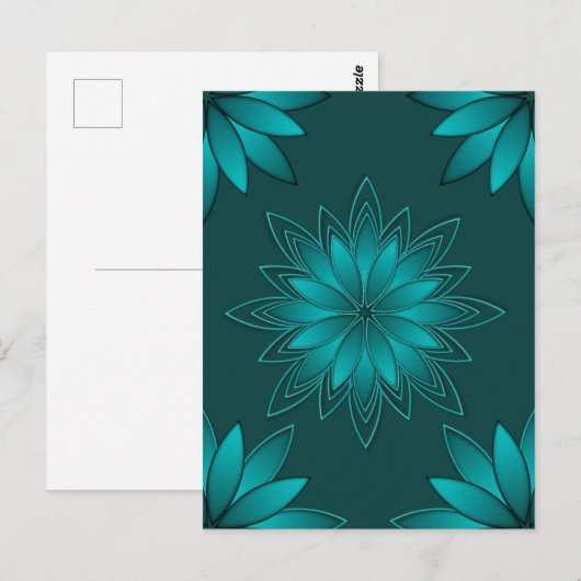 Carte Postale Conception de mandala à feuille de teal sur fond c (Devant / Derrière)